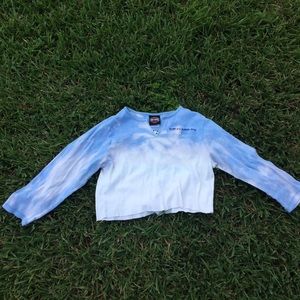 Harley Davison Long-sleeve Blue White Crop Top